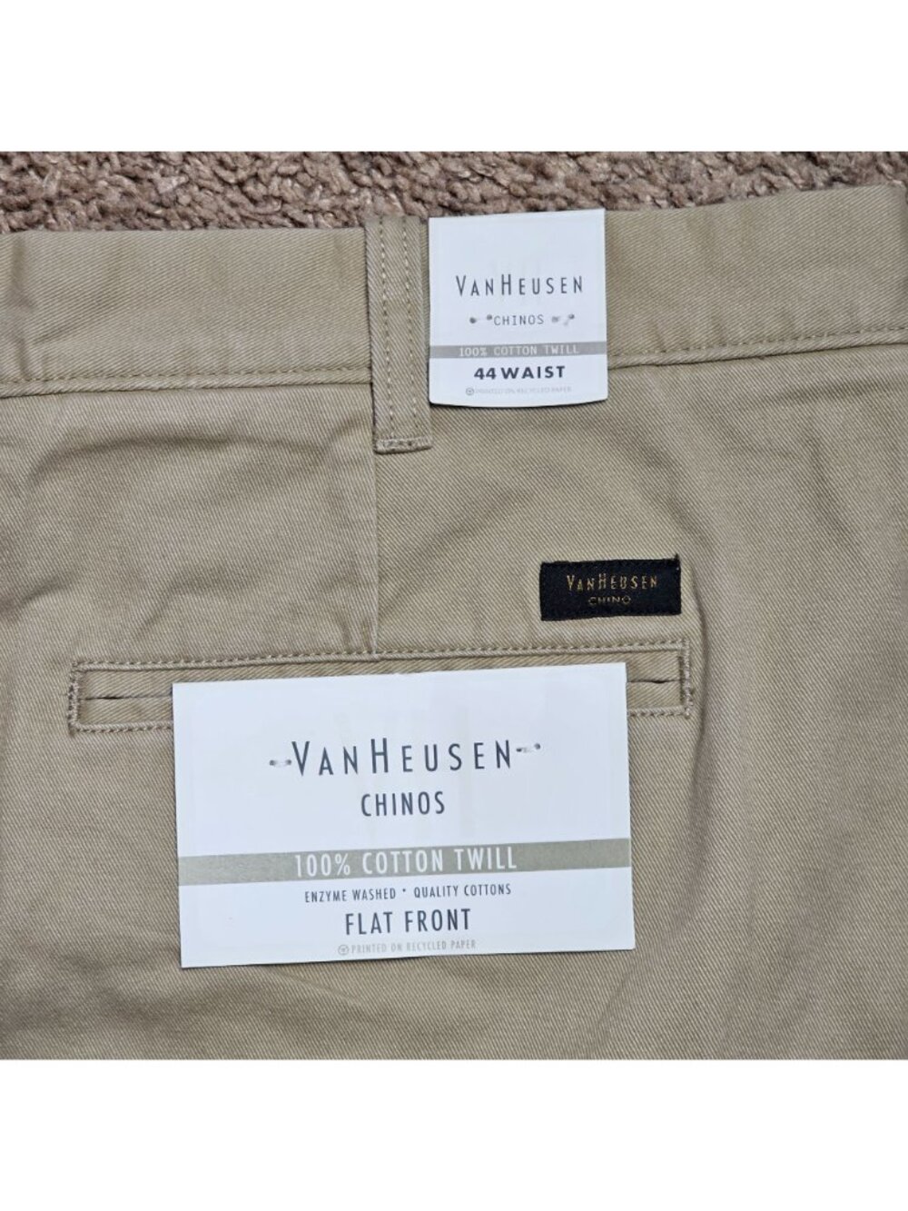 NWT Van Heusen Chino Shorts Mens 44 44x10 Tan Flat Front Cotton Casual - Picture 6 of 8
